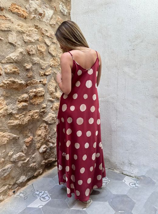 Vestido lunares Sevilla granate-crudo