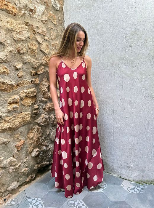 Vestido lunares Sevilla granate-crudo