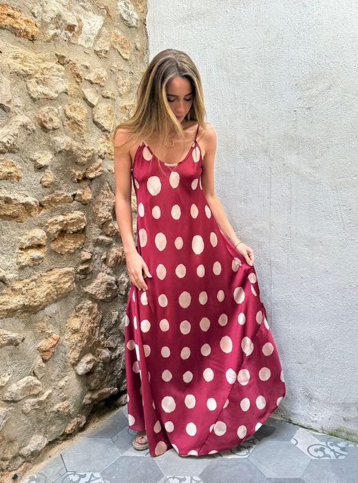 Vestido lunares Sevilla granate-crudo