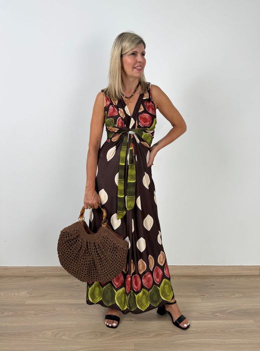 Vestido lycra-satén marrón