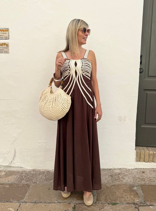 Vestido macramé Elda marrón