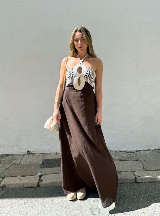 Vestido macramé Jávea marrón chocolate