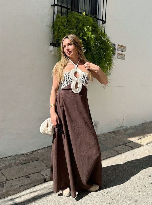 Vestido macramé Jávea marrón chocolate