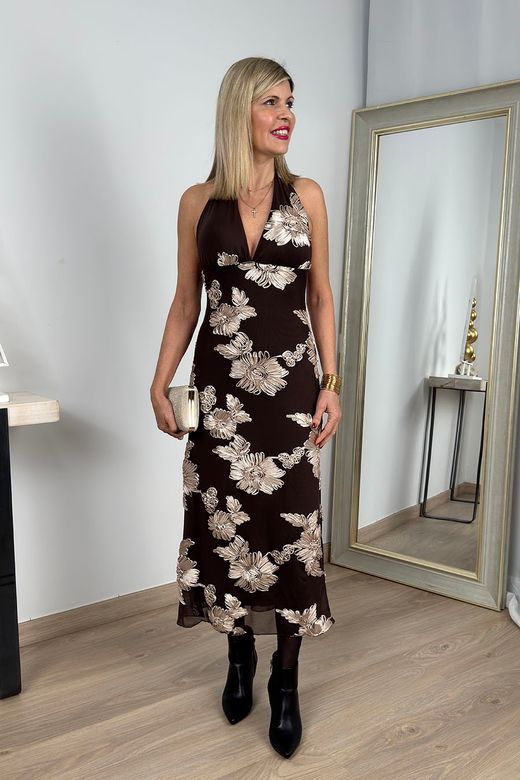 Vestido Magnolia marrón-beige