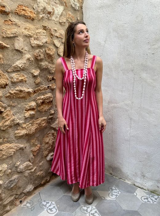 Vestido midi Florencia rosa-rojo