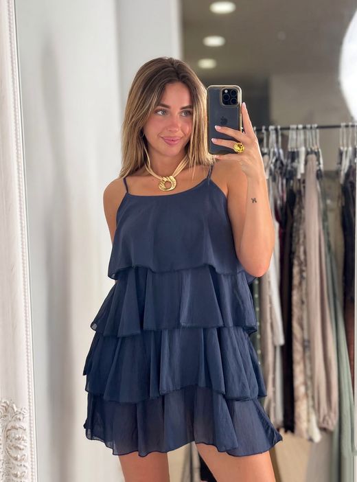 Vestido Minivolantes azul marino