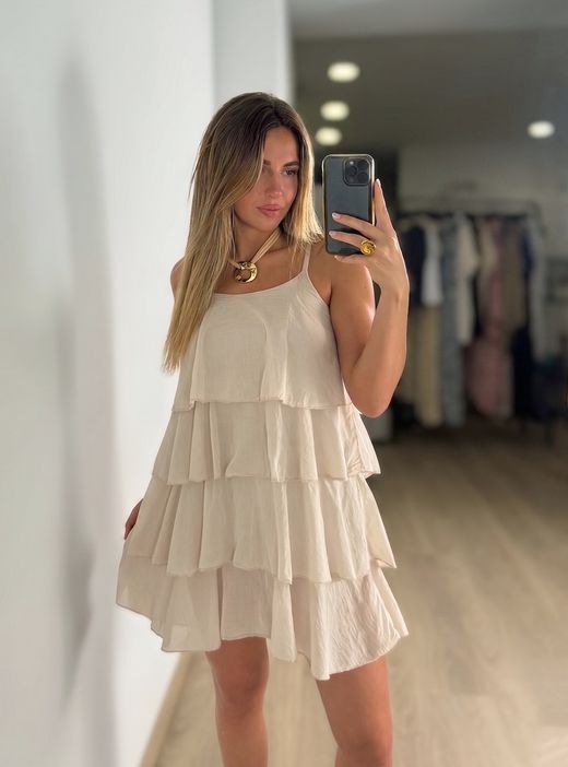 Vestido Minivolantes beige