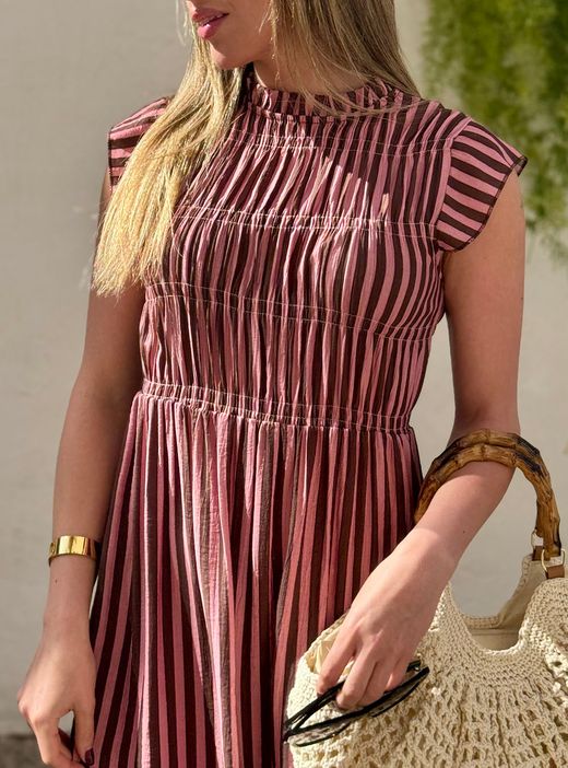 Vestido nido rayas marrón rosa