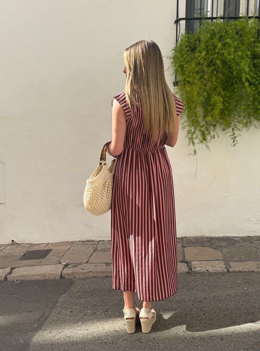 Vestido nido rayas marrón rosa