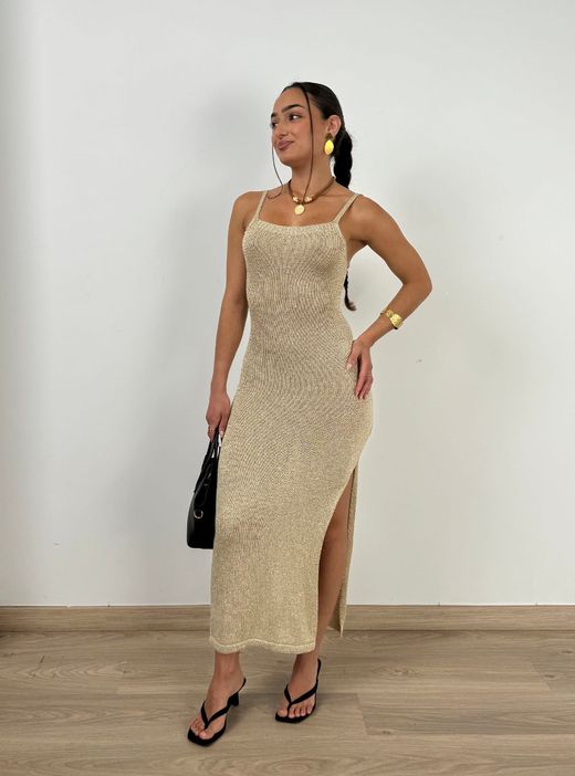 Vestido punto lúrex dorado