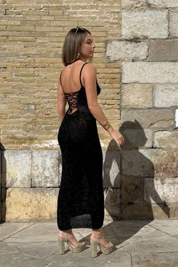 Vestido punto lúrex negro