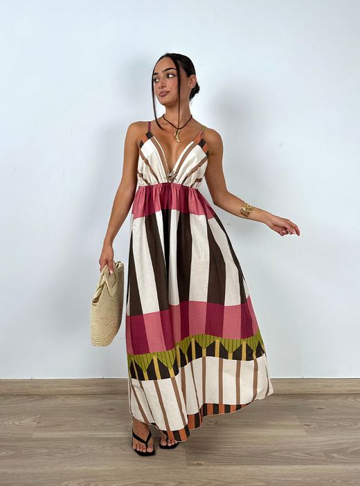 Vestido Sagaró crudo-rosa