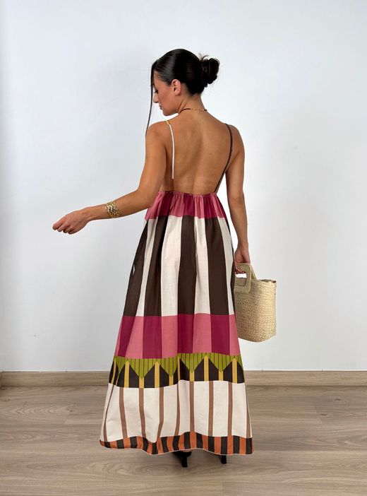 Vestido Sagaró crudo-rosa