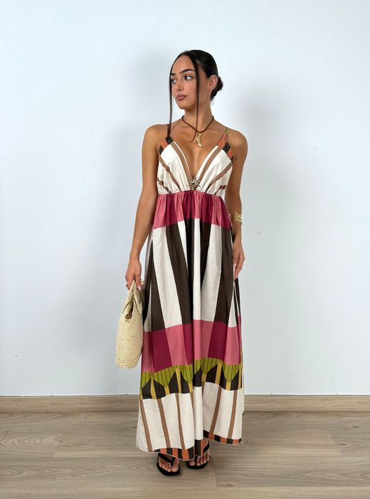 Vestido Sagaró crudo-rosa