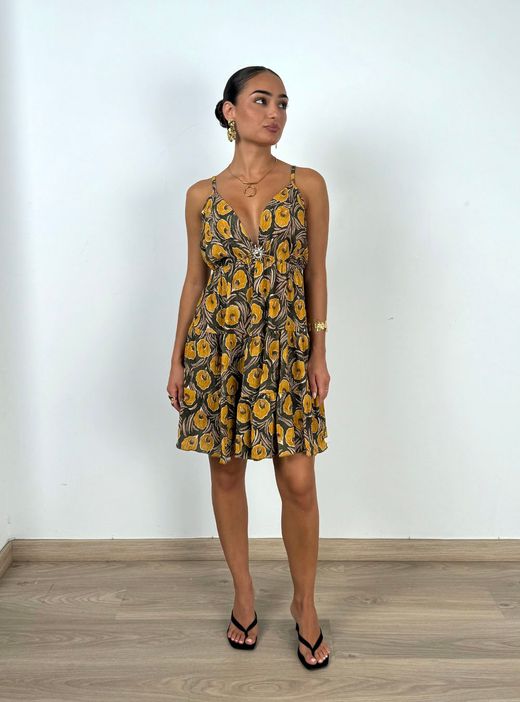Vestido Vera kaki-amarillo