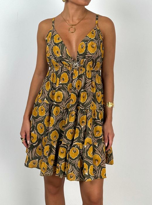 Vestido Vera kaki-amarillo